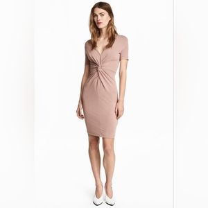 H&M women's Twist Knot Jersey Dress Nude Mocha blush size S
